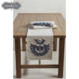 Mud Pie Indigo Stripe Appliqué Runner